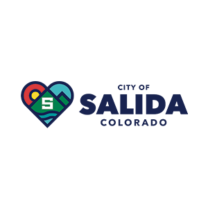 The City of Salida's logo features a dark blue heart-shaped emblem with geometric elements that represent the city.