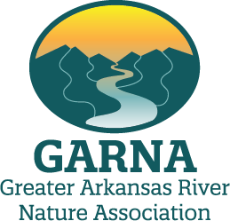 Greater Arkansas River Nature Association logo, featuring a yellow-orange sky, teal mountains, and a light blue river.