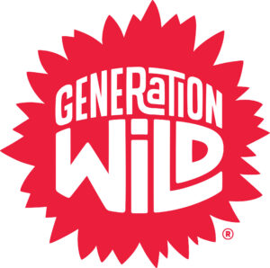 The Generation Wild logo is a jagged, burst-like shape in a vivid, solid red, with white text inside.