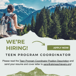 "We're hiring!" graphic image for the Teen Program Cooridnator position.