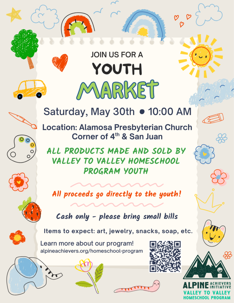 A flyer advertising a shopping market hosted by the youth of the AAI Valley to Valley Homeschool Program.